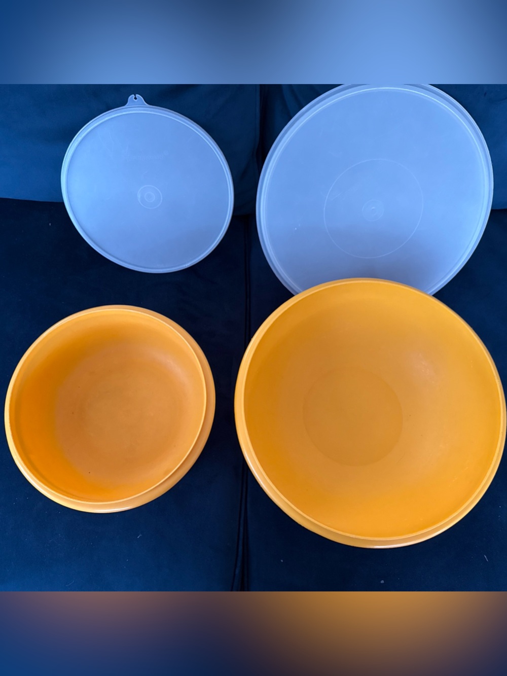 Vintage set 2 Tupperware Plastic Storage Bowls With Lids Yellow 12” 9” Nesting